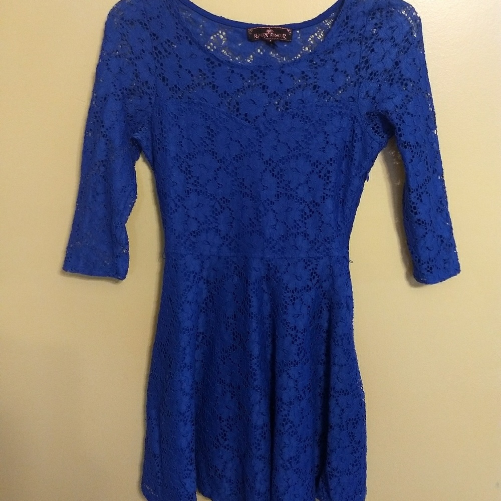 Almost Famous royal blue fit & flare lace dress sz sm *A1 - Picture 9 of 9